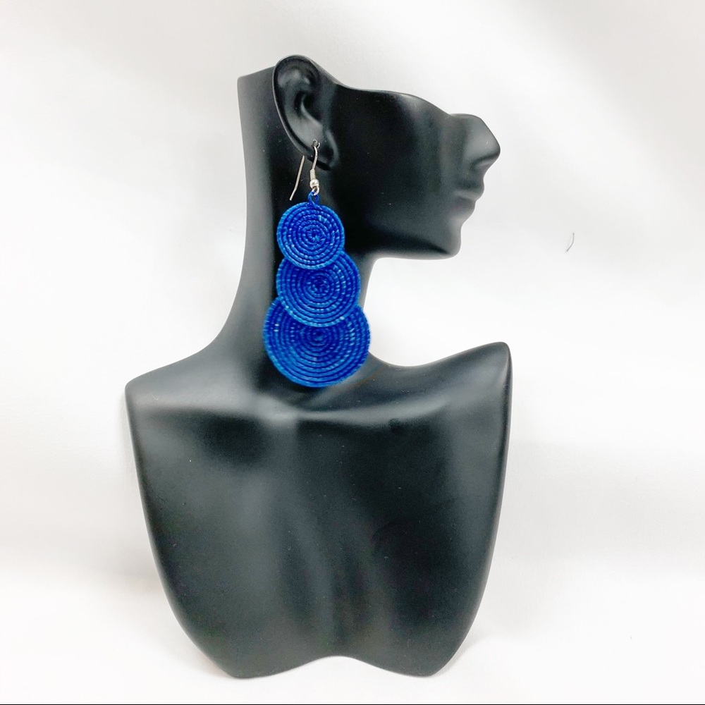 Handmade Blue Jute Earrings